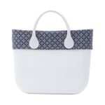 Borsa O Bag con bordo in denim ricamo sangallo grigio primavera estate 2017