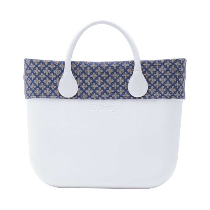 Borsa O Bag con bordo in denim ricamo sangallo grigio primavera estate 2017