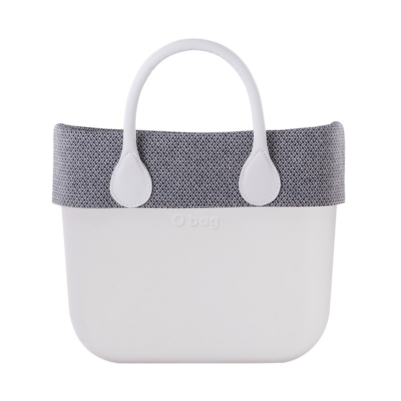 O Bag Mini con bordo estivo in tessuto micro texture chicco di caffe blu