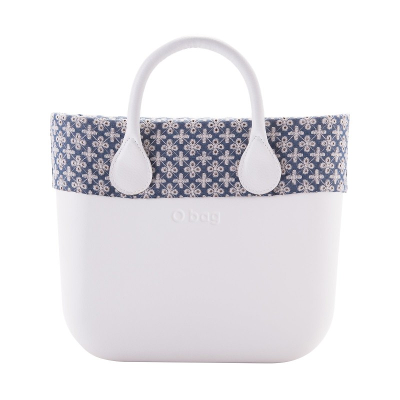 O Bag Mini con bordo in denim con ricamo sangallo bianco primavera estate 2017