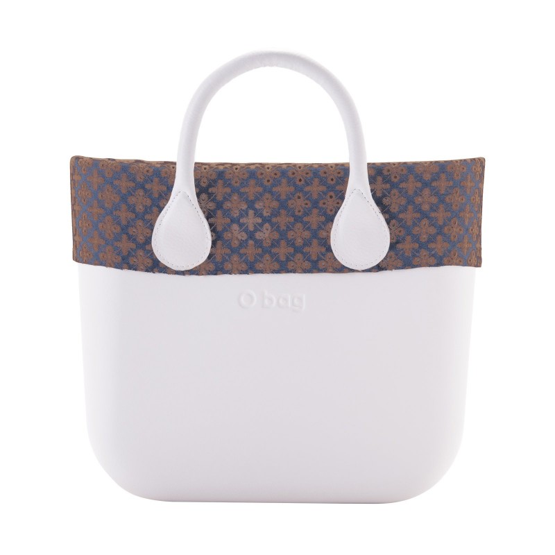 O Bag Mini con bordo in denim con ricamo sangallo ruggine primavera estate 2017