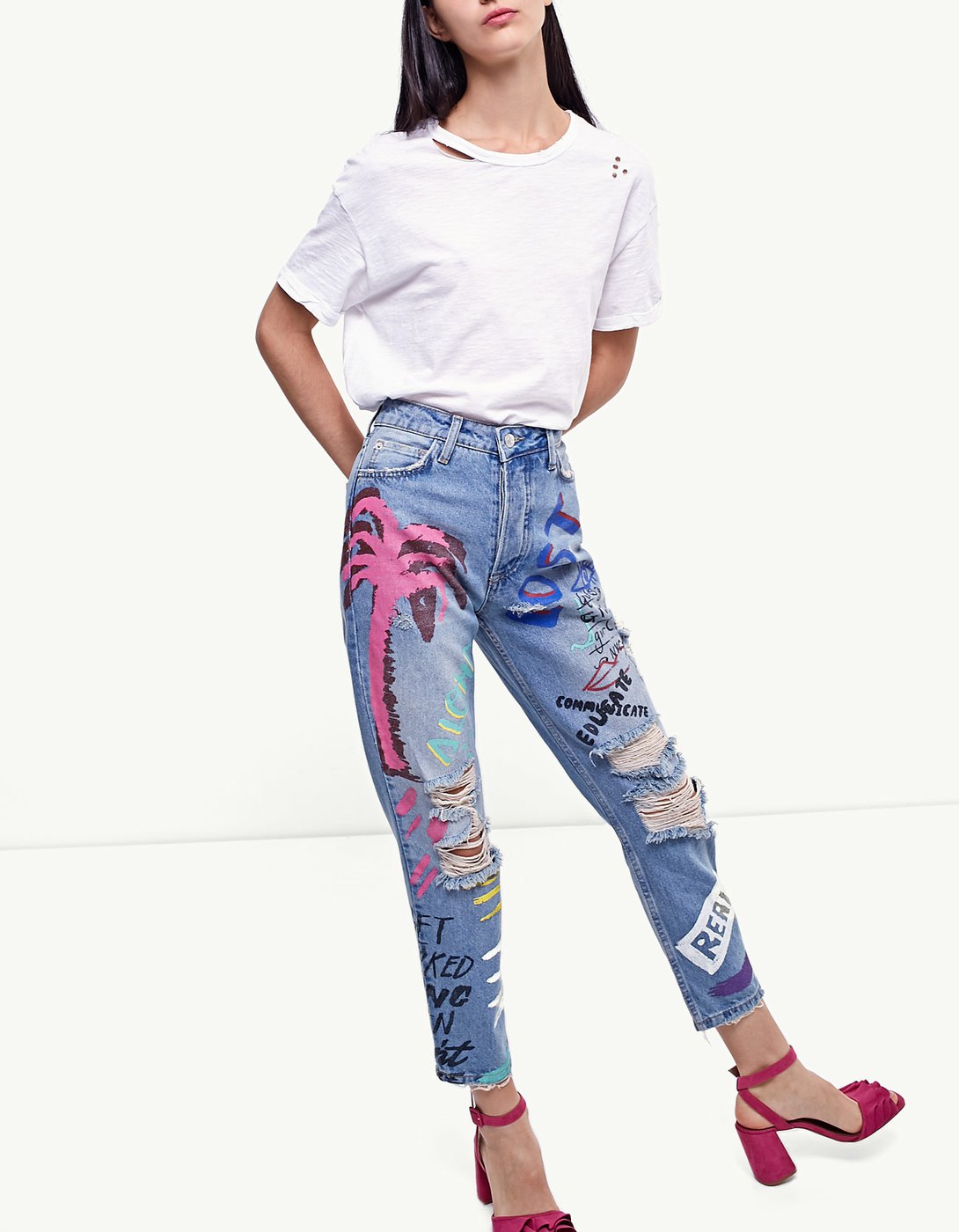 Jeans graffiti Stradivarius primavera estate 2017