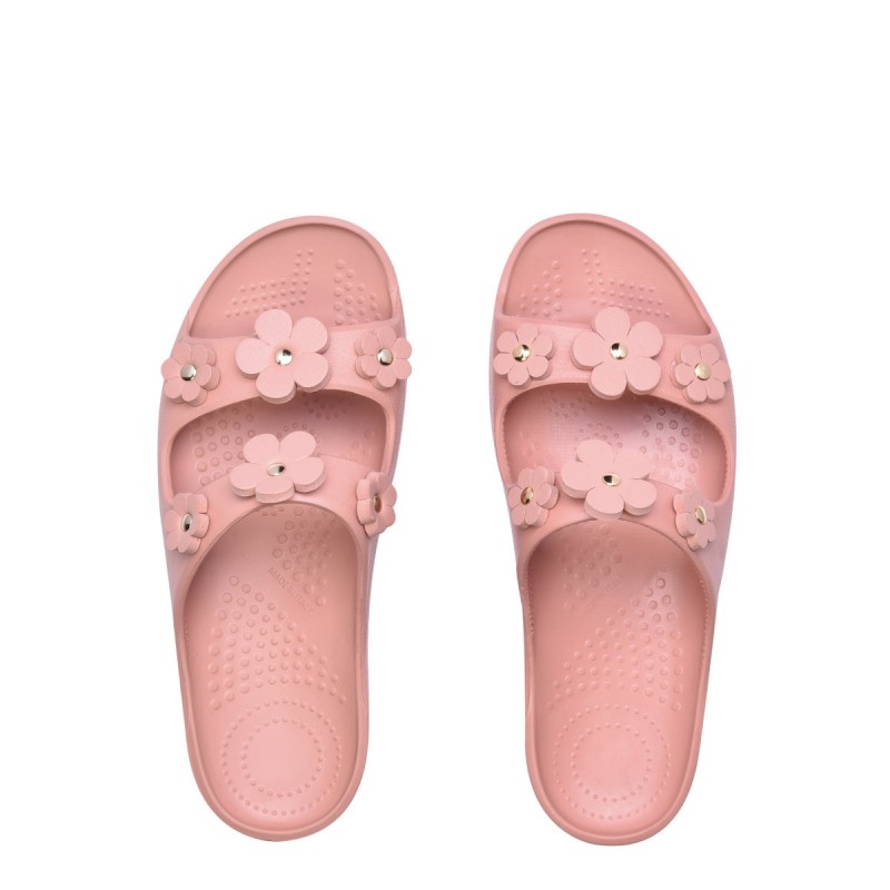 O shoes di O Bag color rosa phard con fiori applicati estate 2017