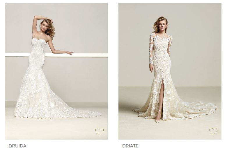 Abiti a sirena in pizzo con scollo a cuore e maniche lunghe Pronovias 2018