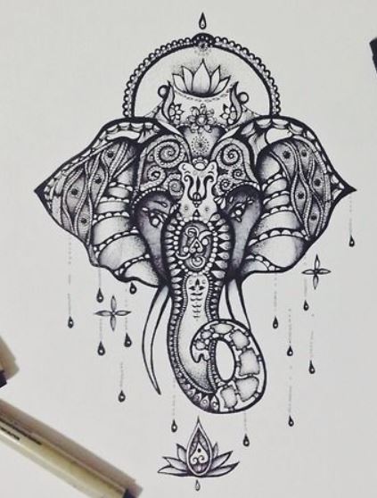 Disegno per Tatuaggio Elefante Mandala