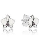 Orecchini a lobo orchidea bianca Pandora