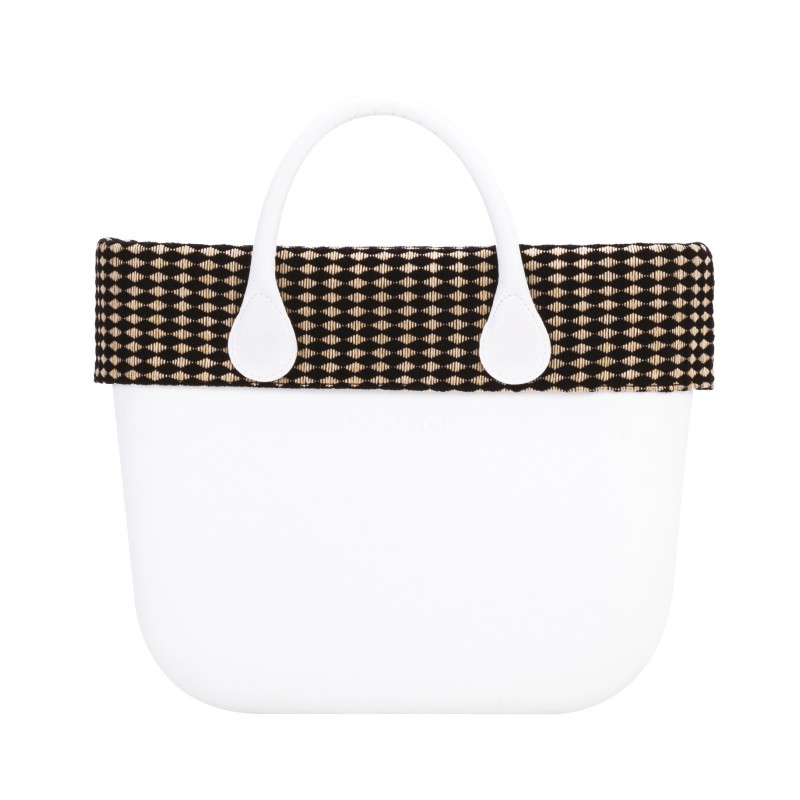 Nuovo bordo in tessuto fantasia rombi borsa O Bag collezione inverno 2017 2018 prezzo 39 euro