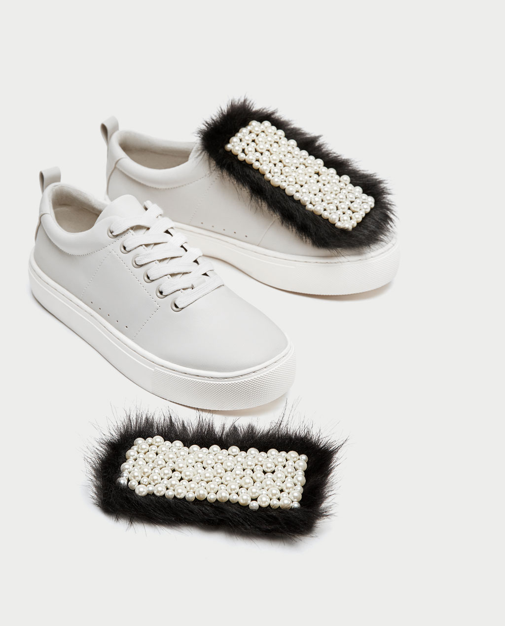 Sneakers con dettaglio pelliccia e perle staccabile Zara prezzo 29 95 euro