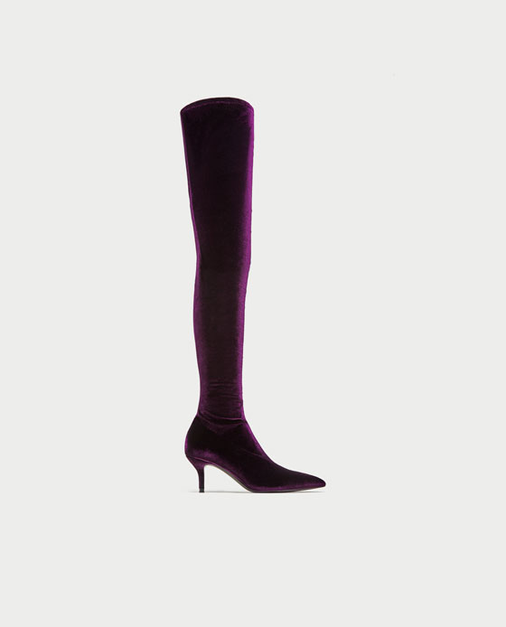 Stivale over the knee in velluto Zara inverno 2017 2018 prezzo 69 95 euro