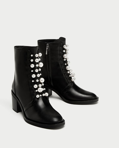 Stivaletto Zara in pelle con perle inverno 2017 2018 prezzo 89 95 euro