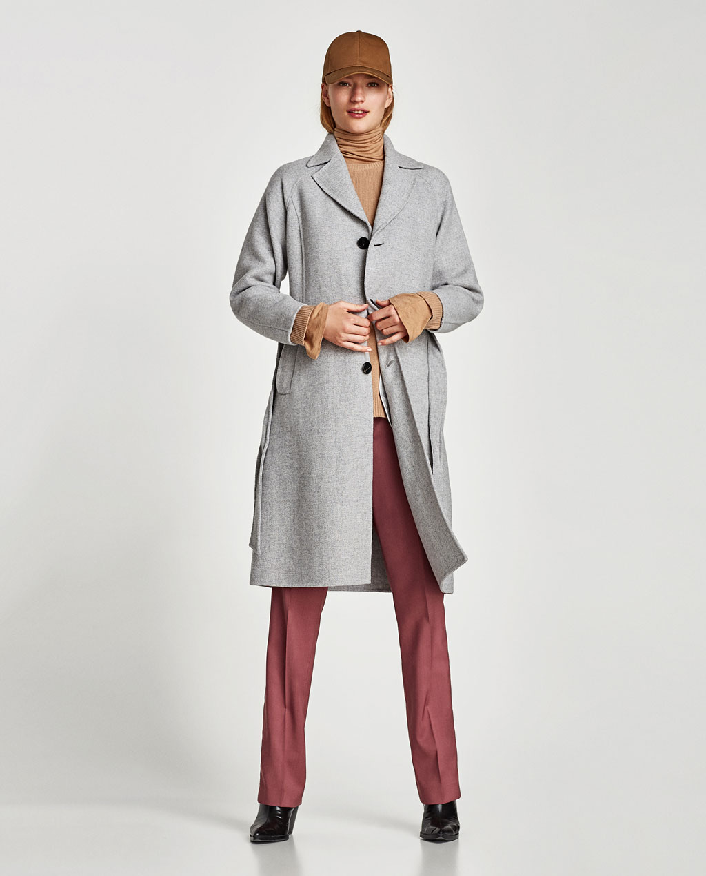 Cappotto Zara grigio melange con cintura prezzo 129 euro