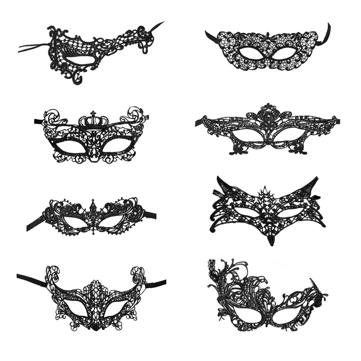 Maschere in pizzo nero per Carnevale e Halloween