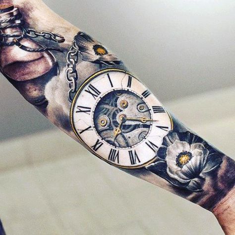 Tatuaggio Tempo che scorre orologio con ingranaggi