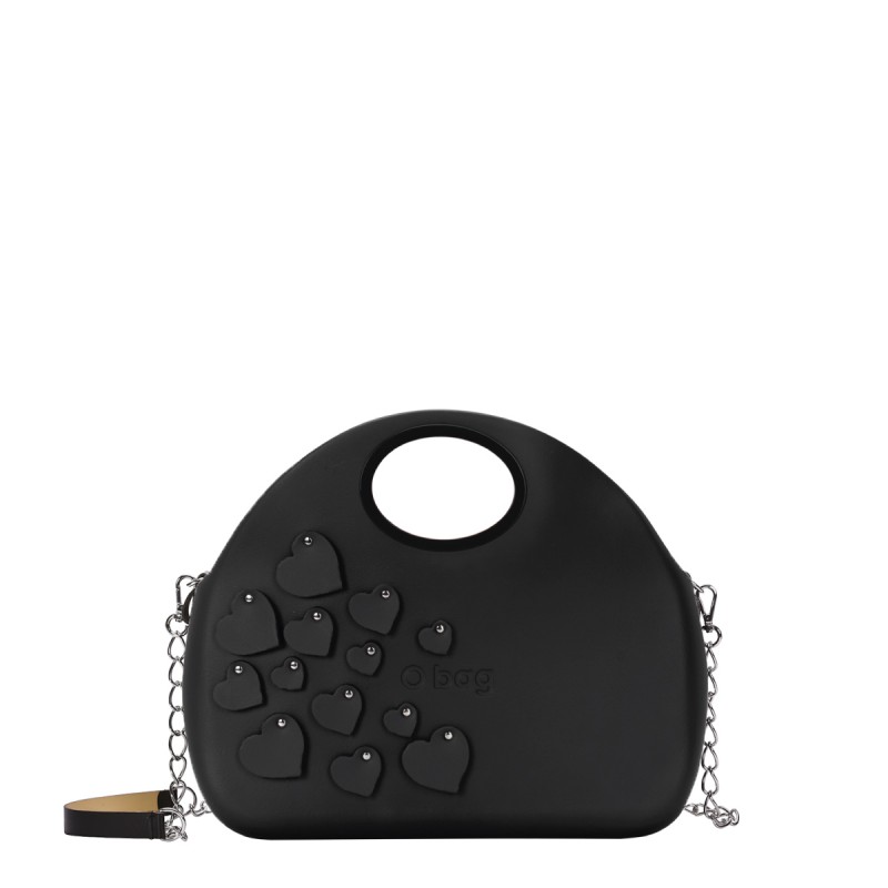 Borsa O Bag Moon nera con cuori applicati San Valentino 2018 prezzo 120 eurp
