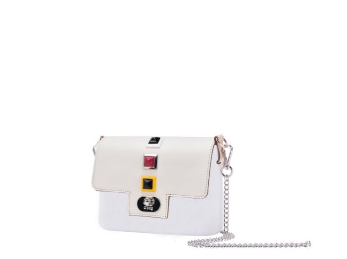 Nuova borsa O Bag O Pocket Micro con pattina in ecopelle bianca con borchie colorate primavera estate 2018