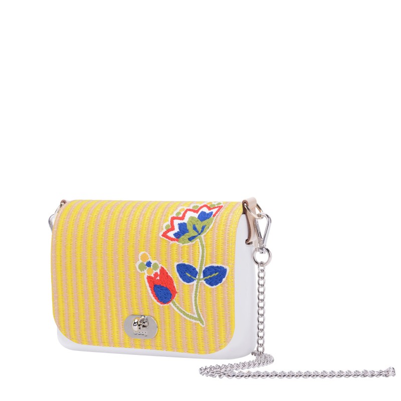 Nuova pattina borsa O bag O Pocket estate 2018 in paglia gialla con fiore