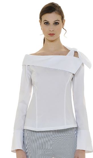 Blusa a maniche lunghe con fiocco sulla spalla Nara Camicie
