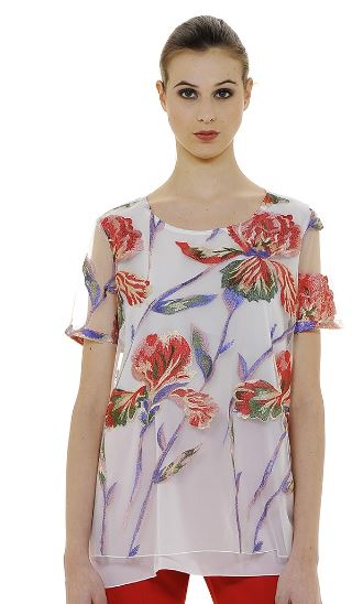 Blusa in tulle con ricami floreali Nara Camicie 2018