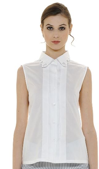 Camicia bianca smanicata con collo ricamato Nara Camicie estate 2018