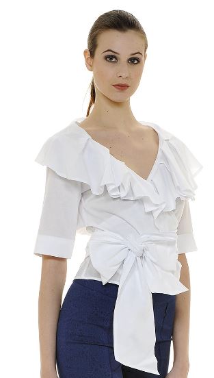 Camicia da annodare con scollatura e volant Nara Camicie estate 2018