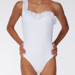 Costume intero monospalla con applicazioni floreali 2018