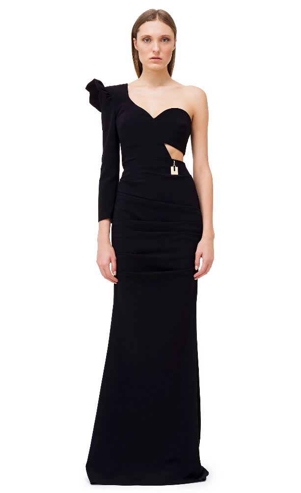 Abito lungo monospalla da cerimonia e da sera Elisabetta Franchi prezzo 390 euro