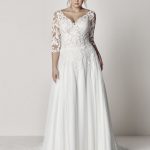 Abito da sposa svasato taglie forti Pronovias 2019 Plus mod Etolia