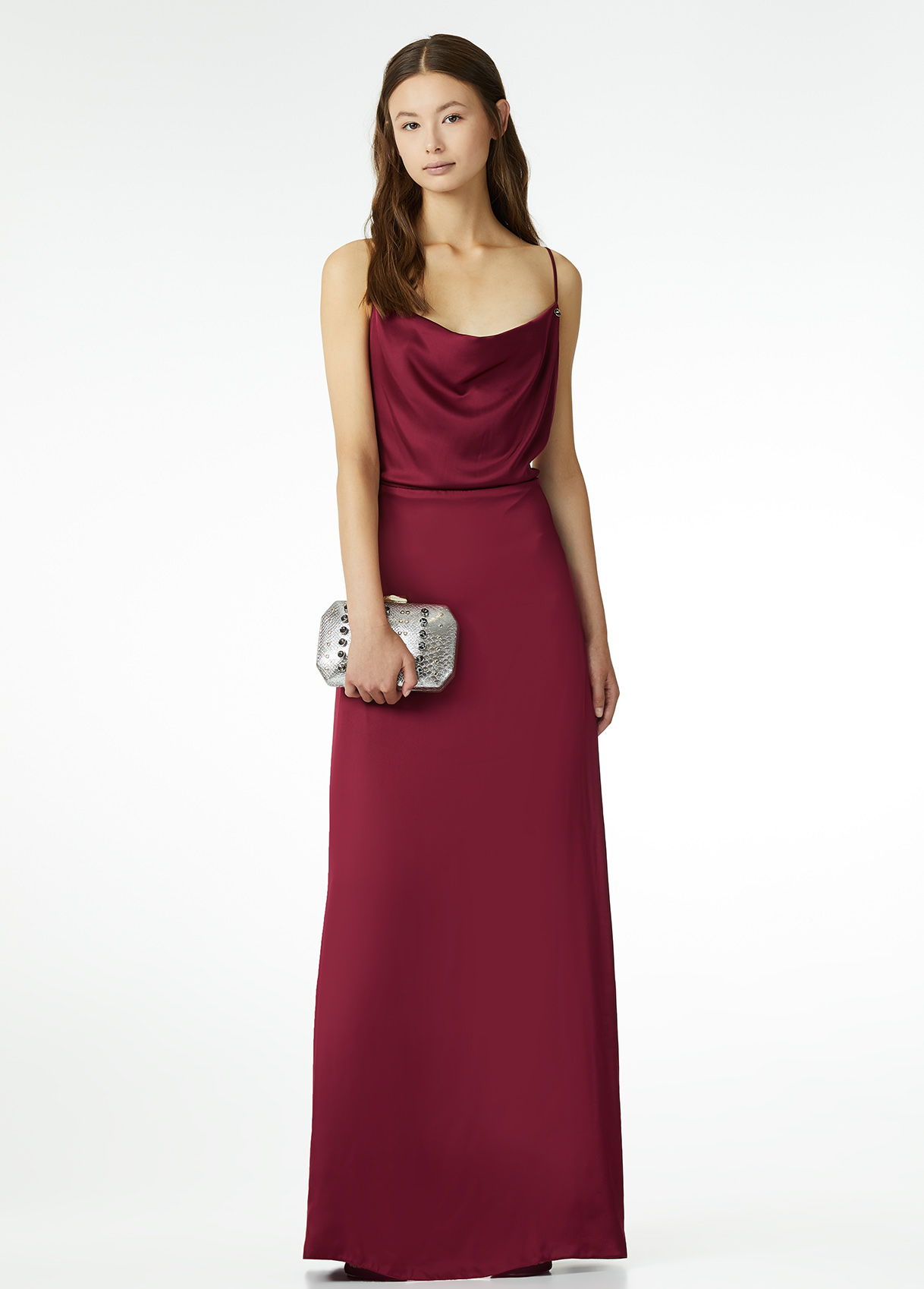 Abito lungo Liu Jo in satin con schiena scoperta inverno 2018 2019 prezzo 299 euro