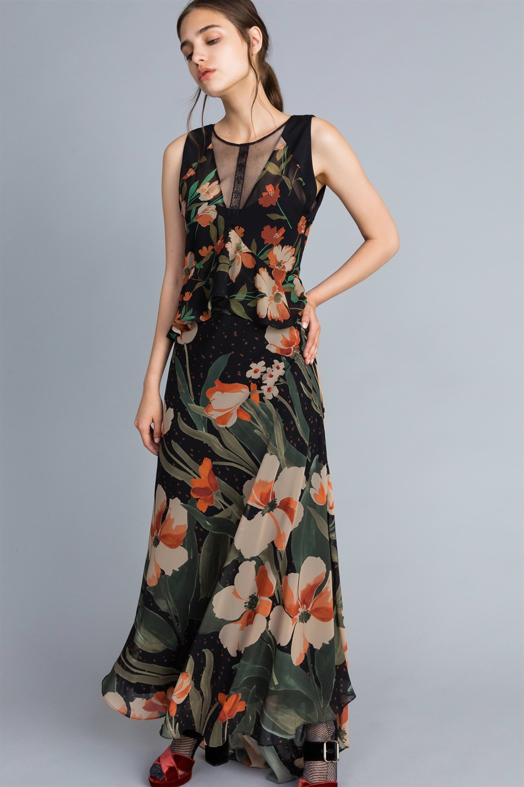 Abito lungo maxi fantasia floreale Twin Set inverno 2018 2019 prezzo 278 euro