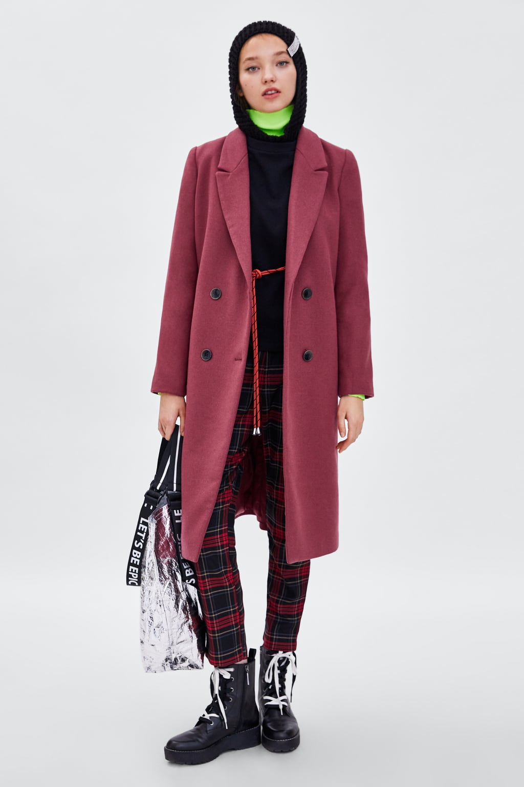 Cappotto Zara colore rosa melange inverno 2018 2019