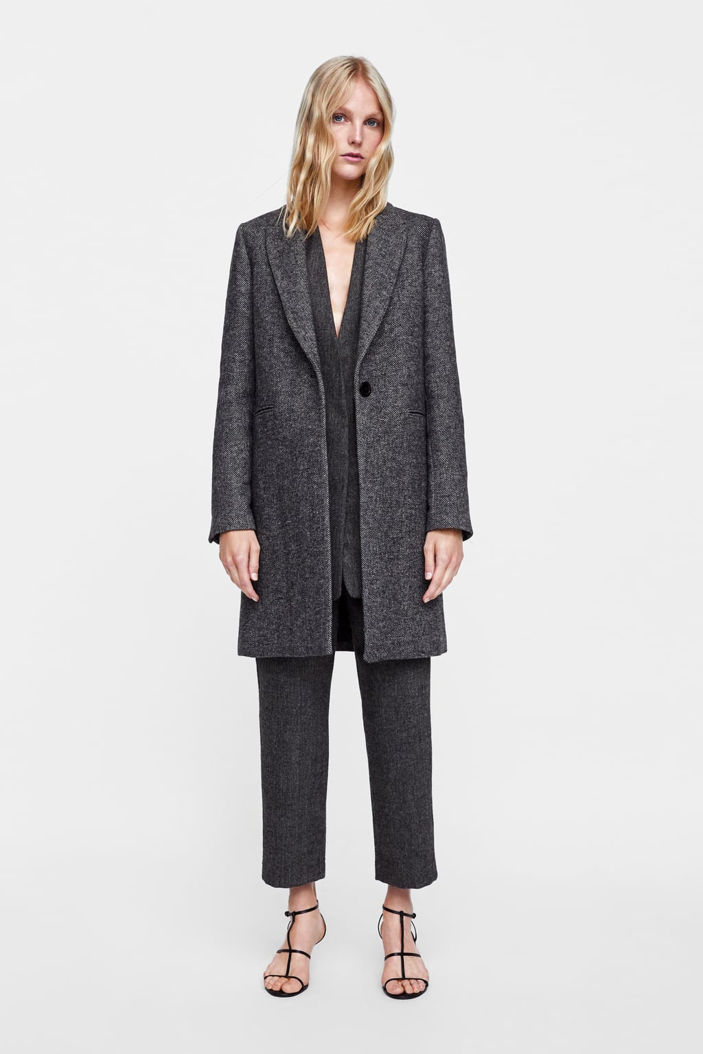 Cappotto a un bottone fantasia spigata Zara collezione inverno 2018 2019
