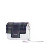 Nuova borsetta O Pocket con pattina in tessuto fantasia tartan e fascia in ecopelle