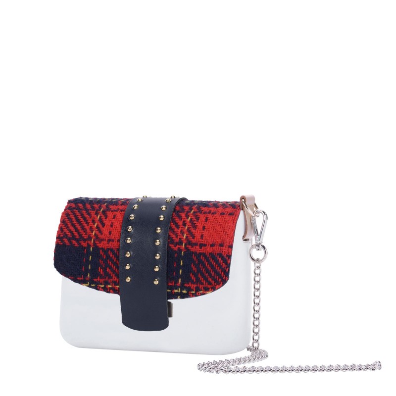 Nuova borsetta O Pocket con pattina in tessuto fantasia tartan e fascia in ecopelle inverno 2018 2019