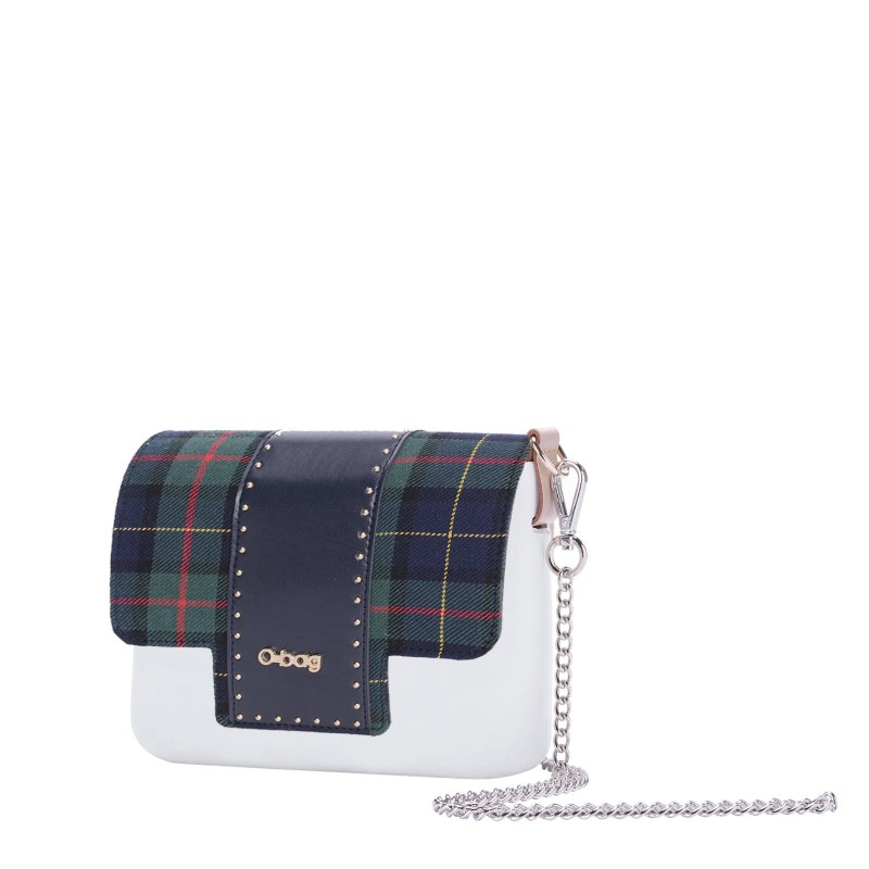 Nuova borsetta O Pocket con pattina in tessuto fantasia tartan e fascia in ecopelle