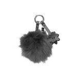 Pom Pom O bag in ecovolpe con fiore grigio