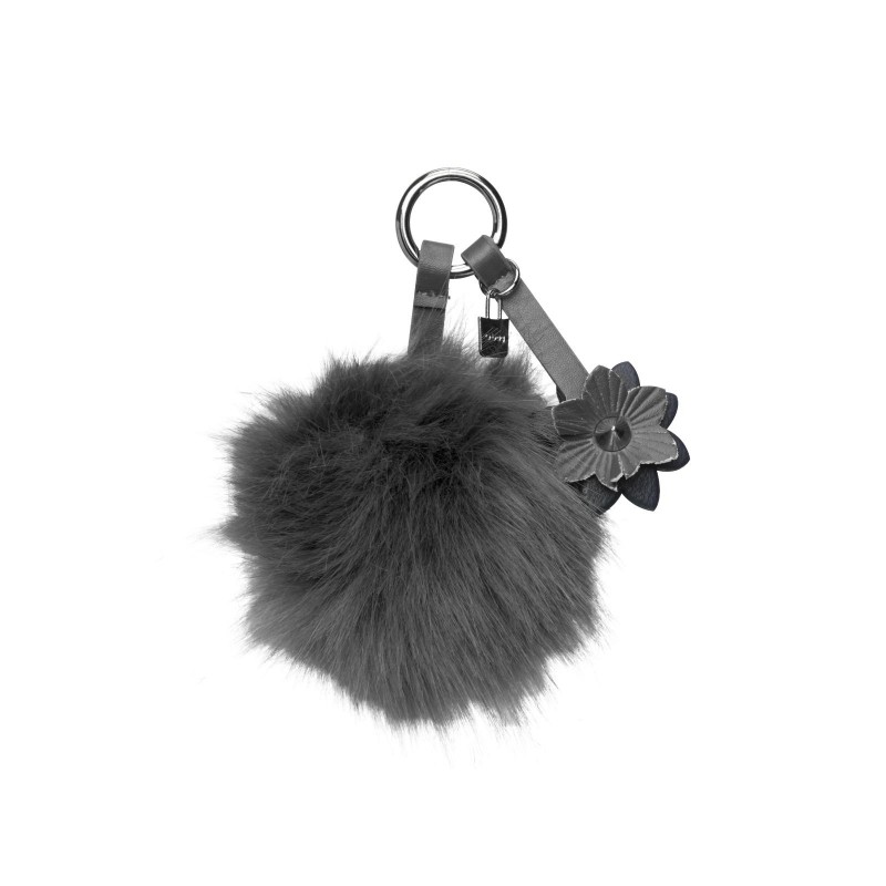 Pom Pom O bag in ecovolpe con fiore grigio