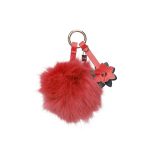 Pom Pom O bag in ecovolpe con fiore rosso
