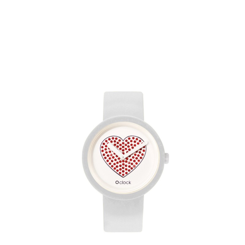 Orologio O Clock bianco con meccanismo cuore rosso 2019