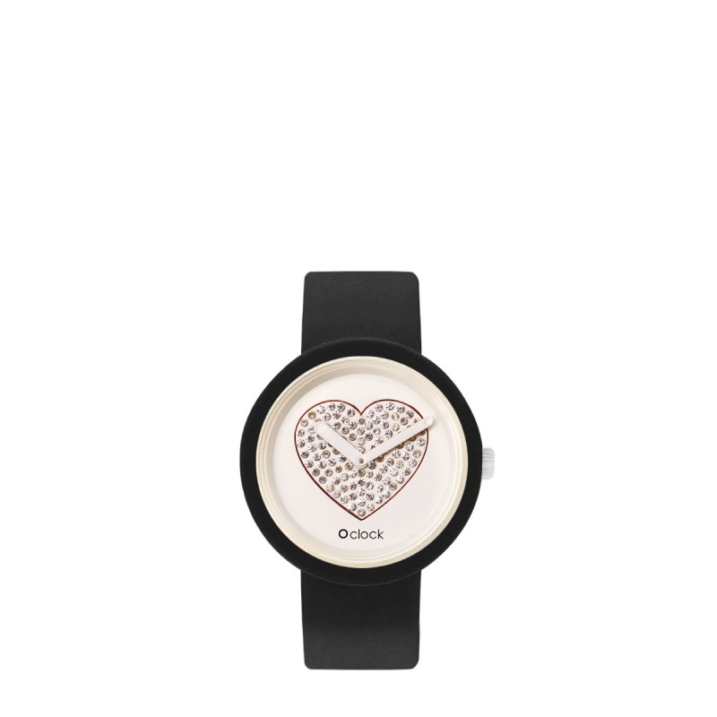 Orologio O Clock nero con meccanismo cuore bianco 2019