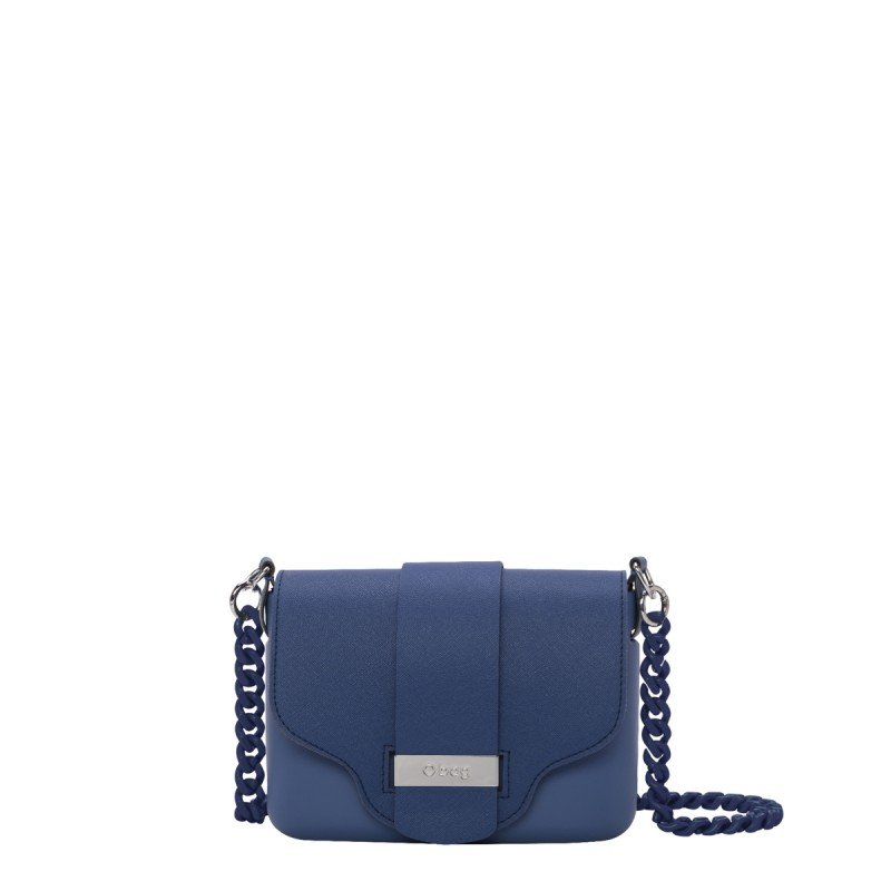 Nuova Borsa O Pocket con tracolla a catena in plexiglass prezzo 92 euro colore cobalto