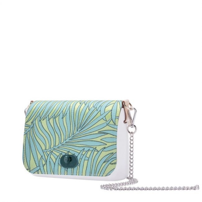 Pattina borsetta O Bag Pocket collezione primavera estate 2019 in tessuto fantasia palma verde Pattina borsetta O Bag Pocket collezione primavera estate 2019 in tessuto fantasia palma verde