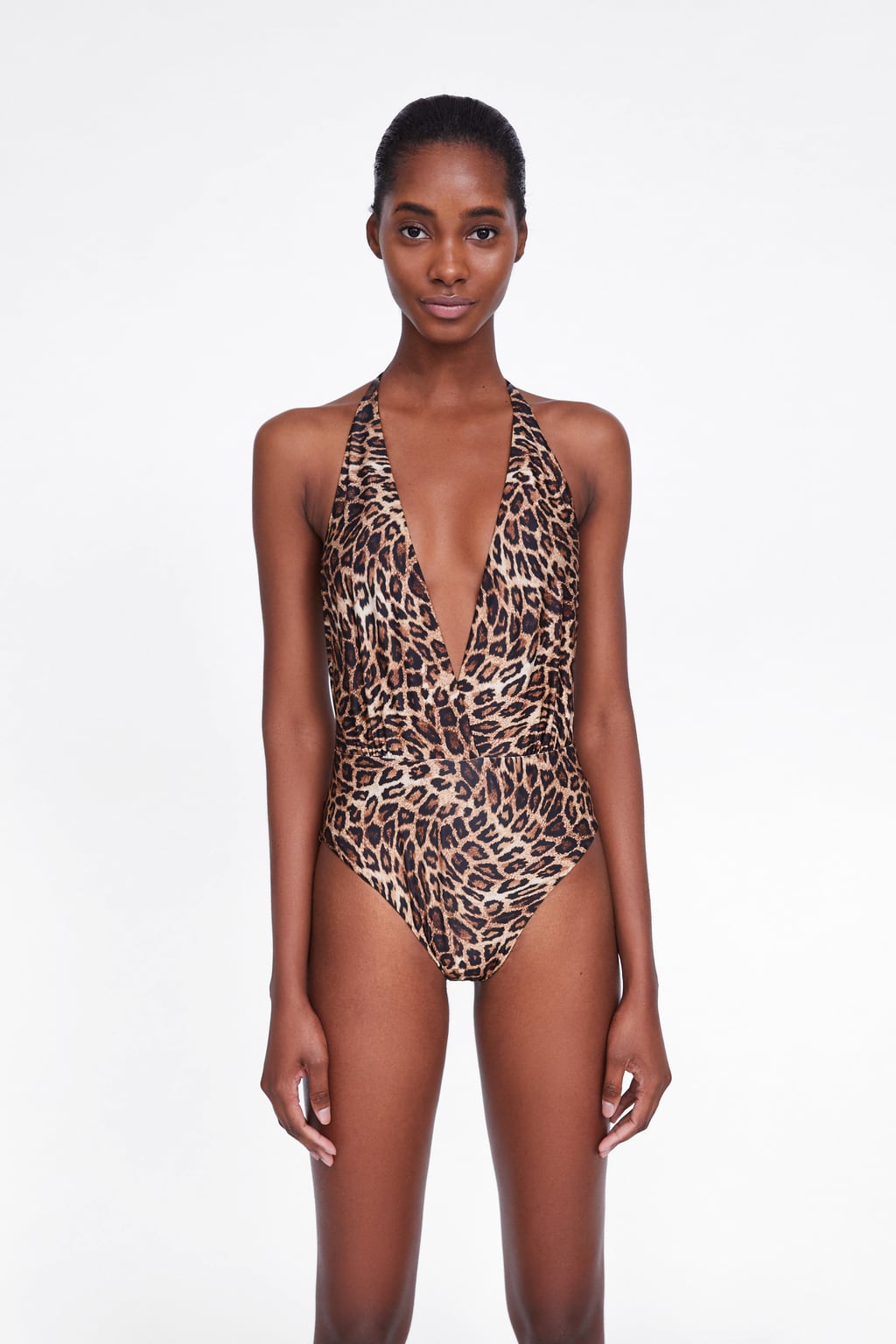 Costume intero animalier dal profondo scollo a V Zara 2019