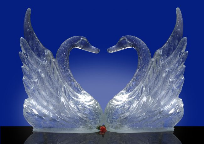 Scultura di ghiaccio per matrimonio a forma di cigni Scultura di ghiaccio per matrimonio a forma di cigni