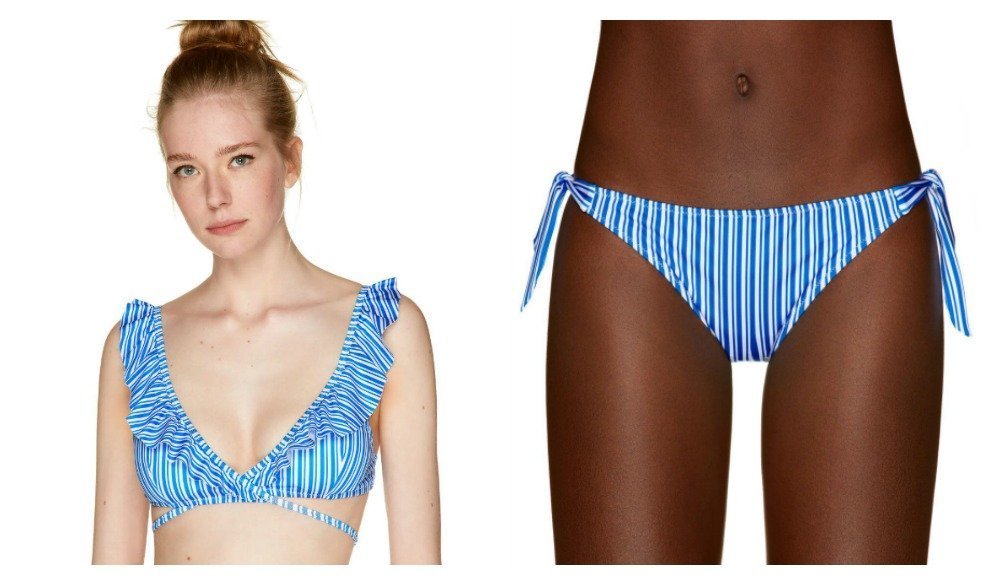 Bikini a righe a triangolo incrociato Benetton 2019