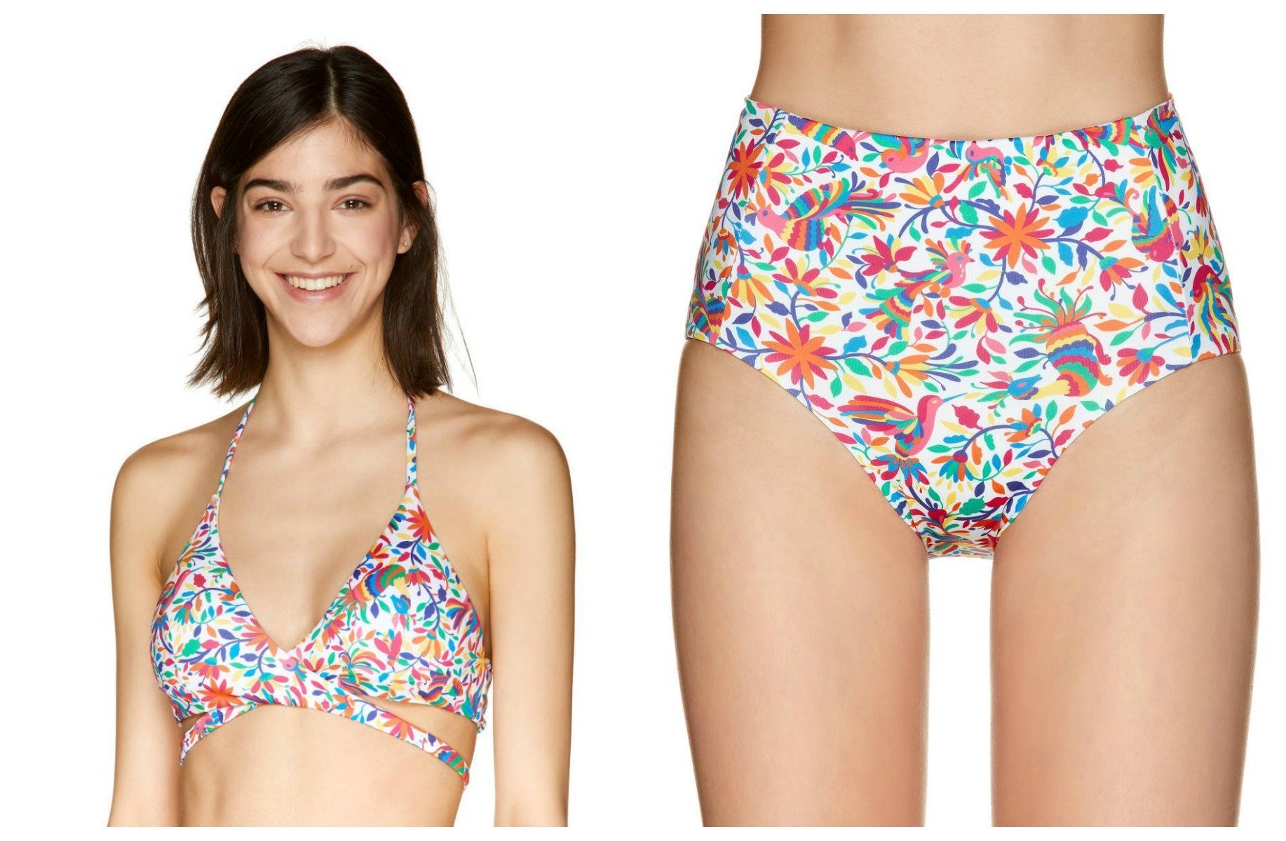 Bikini in fantasia con slip a vita alta Benetton 2019