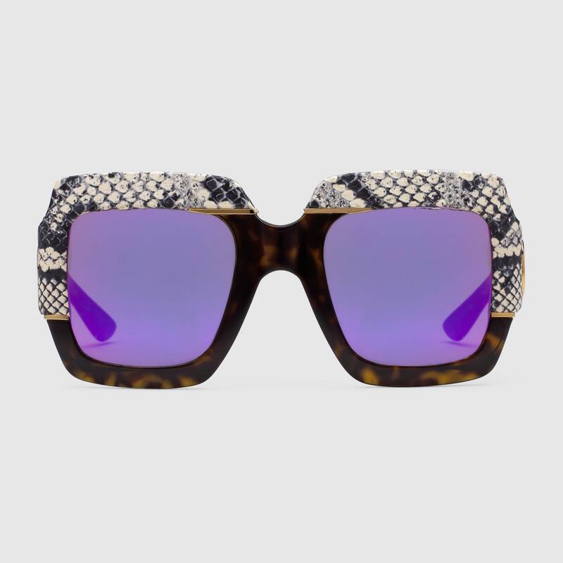 Occhiali da sole GUCCI oversize con pelle effetto serpente estate 2019