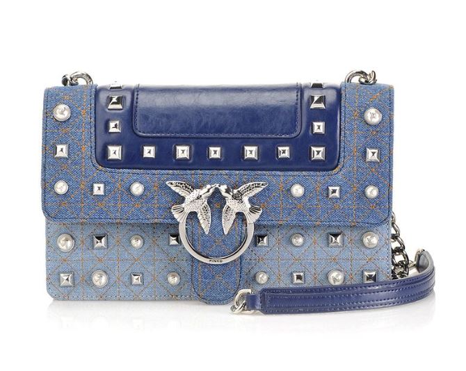 Pinko Love Bag in jeans con borchie e perle estate 2019