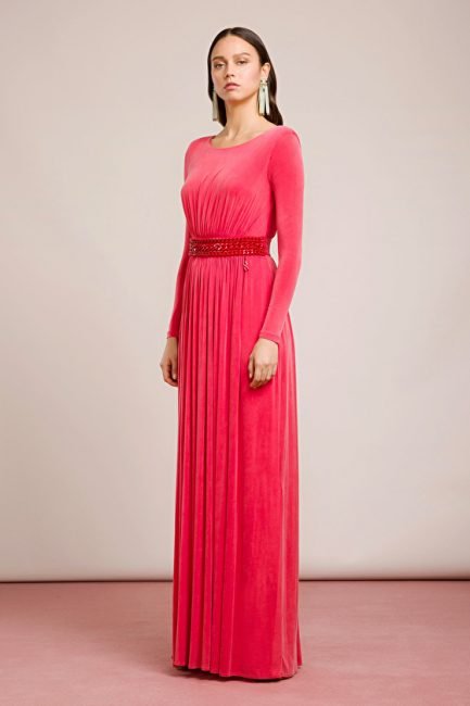 Evenings Abito Lungo In Pizzo Elasticizzato: Maniche Lunghe, Gonna A Cascata Con Spacco, Colore Nero