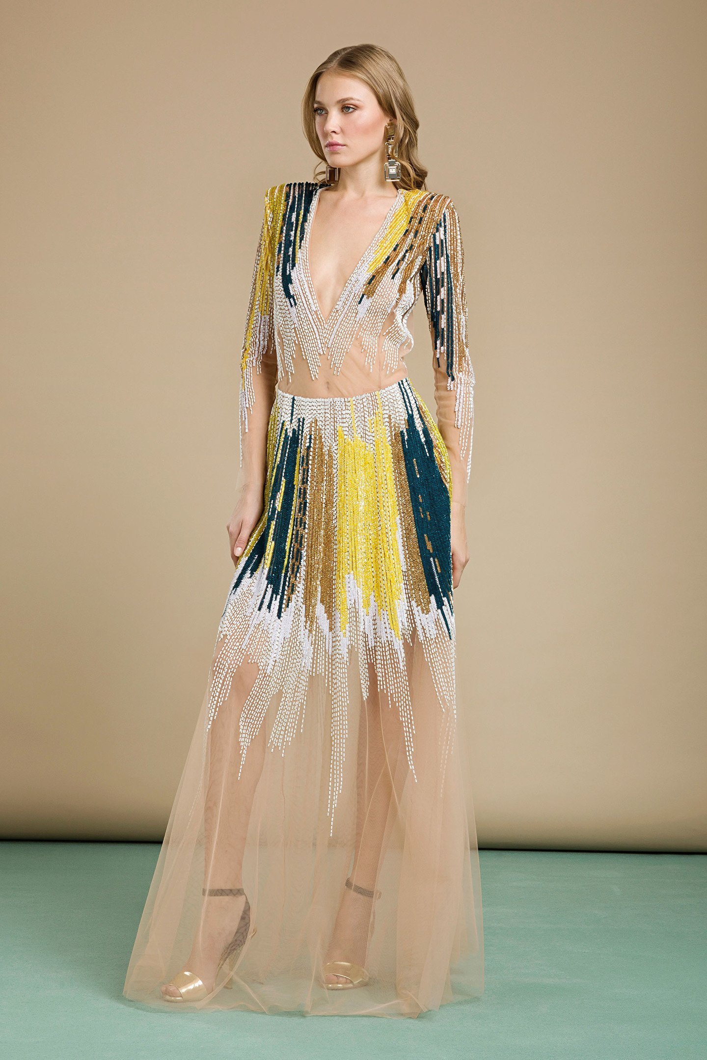 Vestito lungo in tulle con paillettes Elisabetta Franchi estate 2019