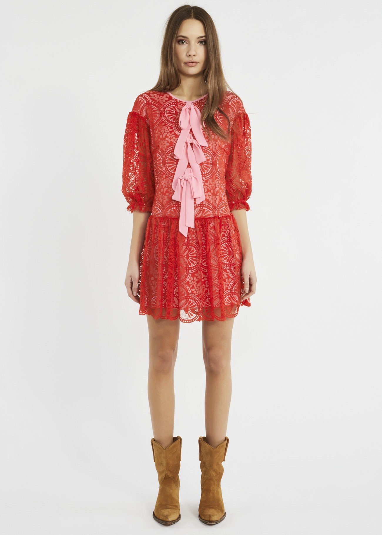 Abito in pizzo rosso Denny Rose collezione primavera estate 2019